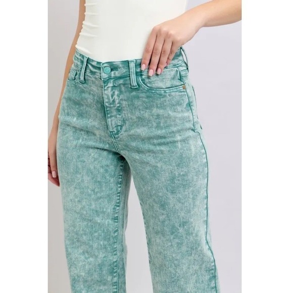 Judy Blue‎ Women's Sea Green High Rise Raw Hem Dad Jeans NWT Size 20W - Picture 4 of 16